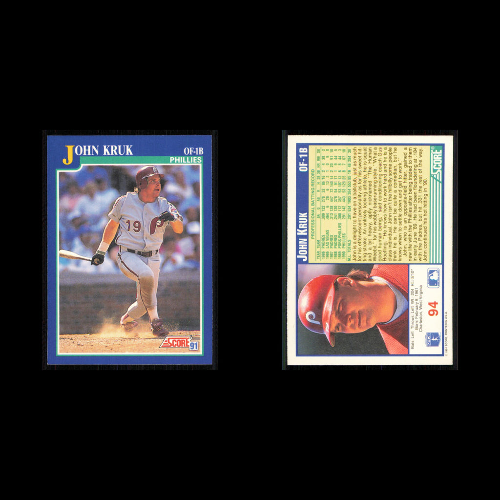 John Kruk #94 1991 Score Philadelphia Phillies Baseball Card MLB NM