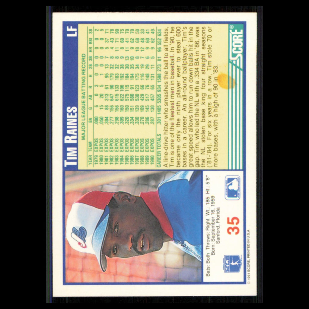 Tim Raines #35 1991 Score Montreal Expos Baseball Card MLB NM