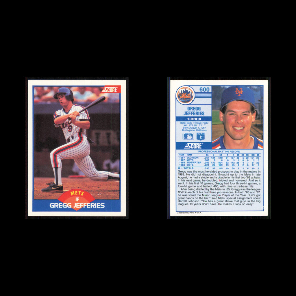 Gregg Jefferies #600 1989 Score New York Mets Baseball Card MLB NM