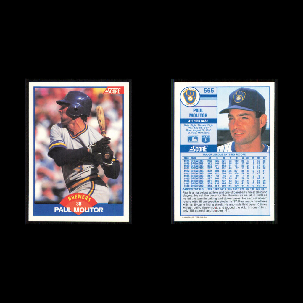 Paul Molitor #565 1989 Score Milwaukee Brewers Baseball Card MLB NM