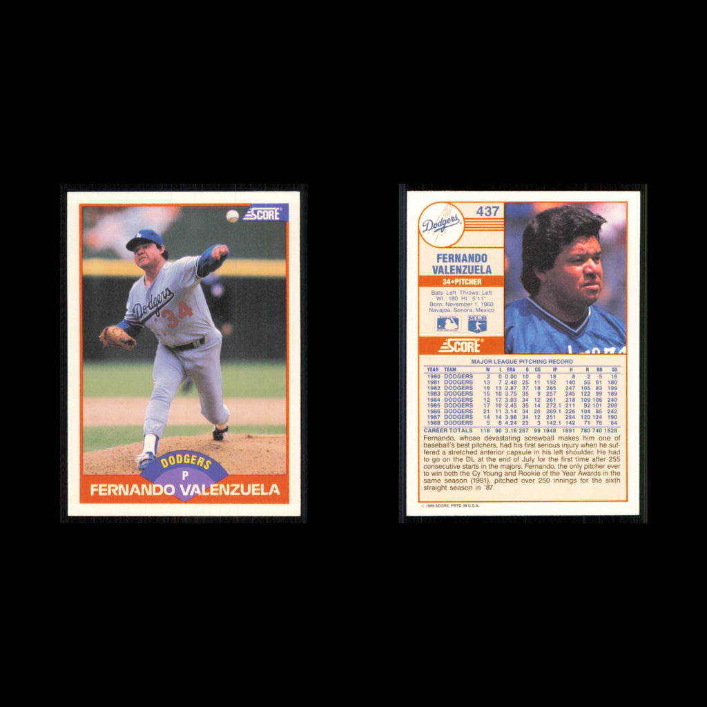Fernando Valenzuela #437 1989 Score Los Angeles Dodgers Baseball Card MLB NM