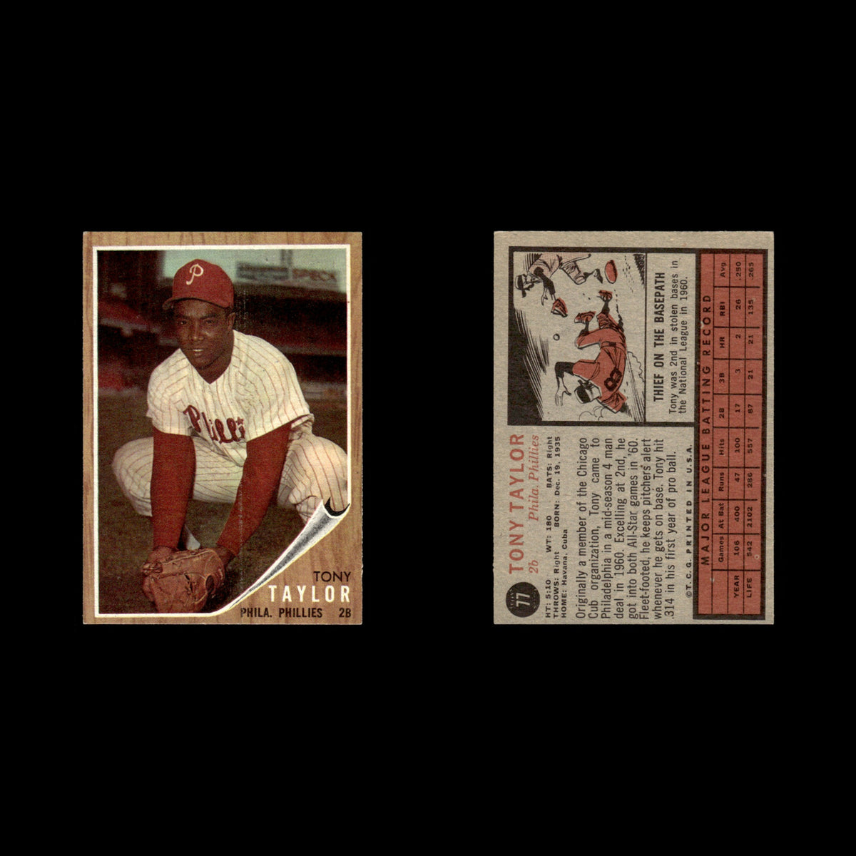 Tony Taylor #77 1962 Topps Philadelphia Phillies Baseball Card MLB EX