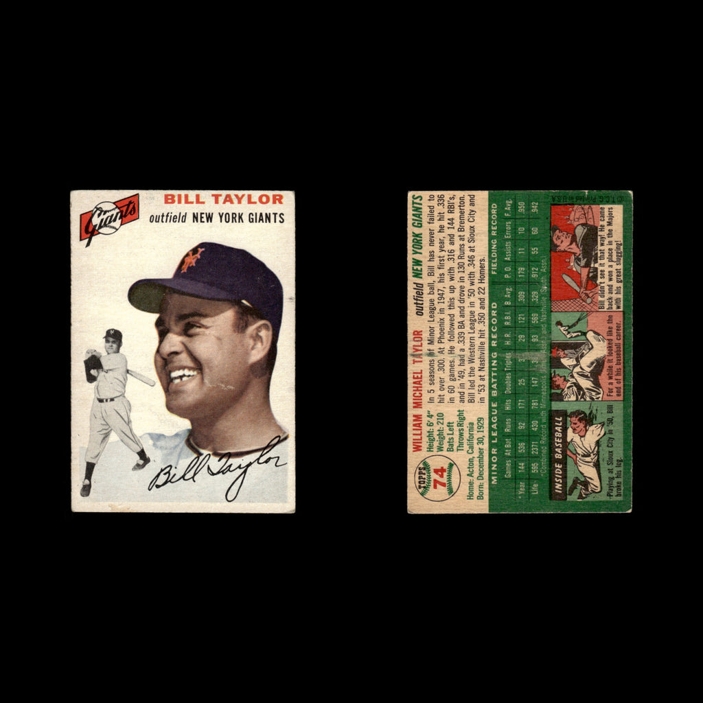 Bill Taylor Rookie #74 1954 Topps New York Giants Baseball Card MLB EX