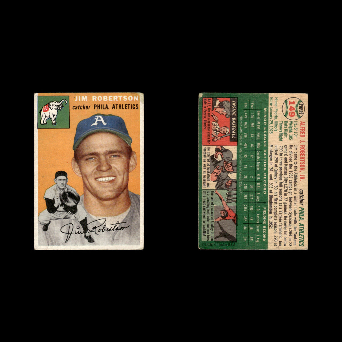 Jim Robertson #149 1954 Topps Philadelphia Athletics Baseball Card MLB EX