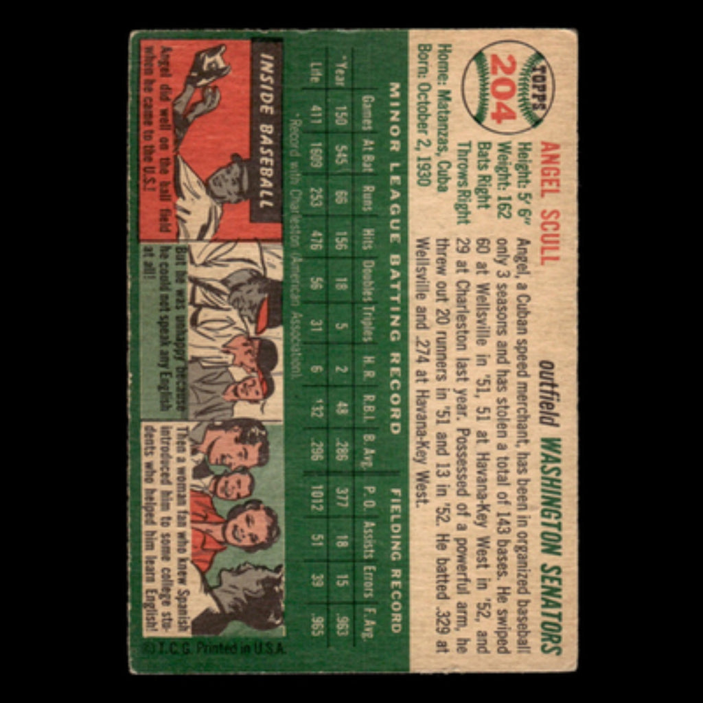 Angel Scull Rookie #204 1954 Topps Washington Senators Baseball Card MLB EX