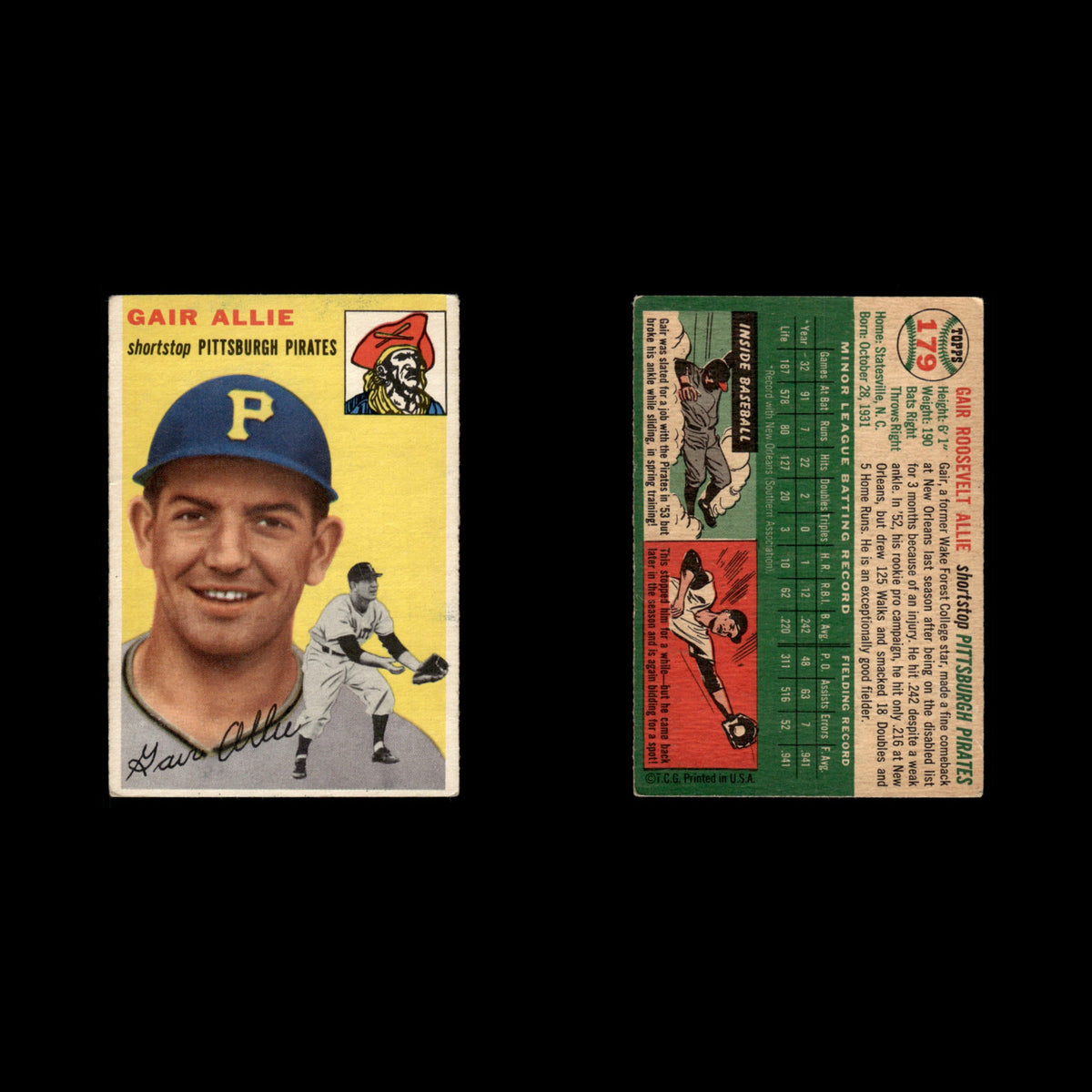 Gair Allie Rookie #179 1954 Topps Pittsburgh Pirates Baseball Card MLB EX