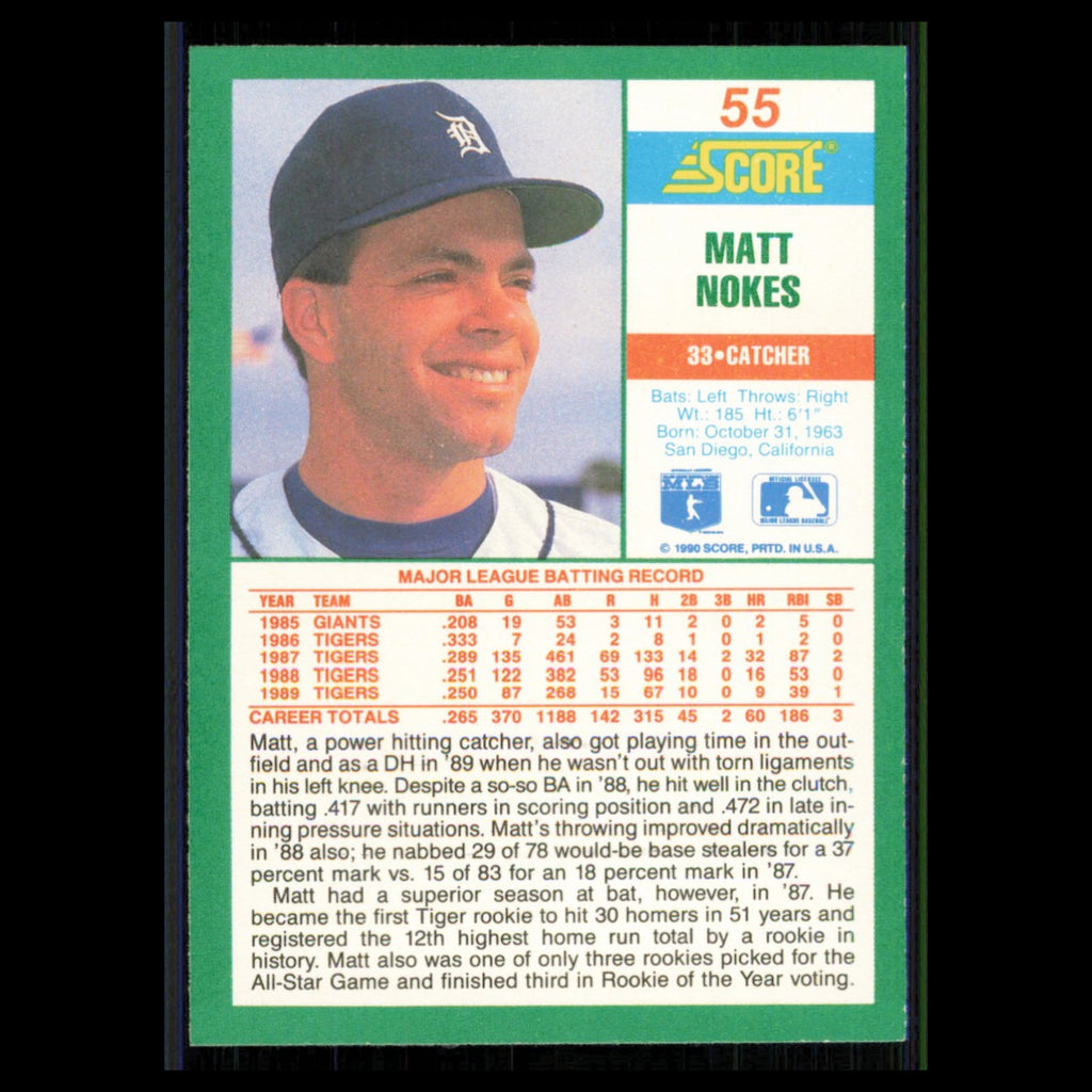 Matt Nokes #55 1990 Score Detroit Tigers Baseball Card MLB NM