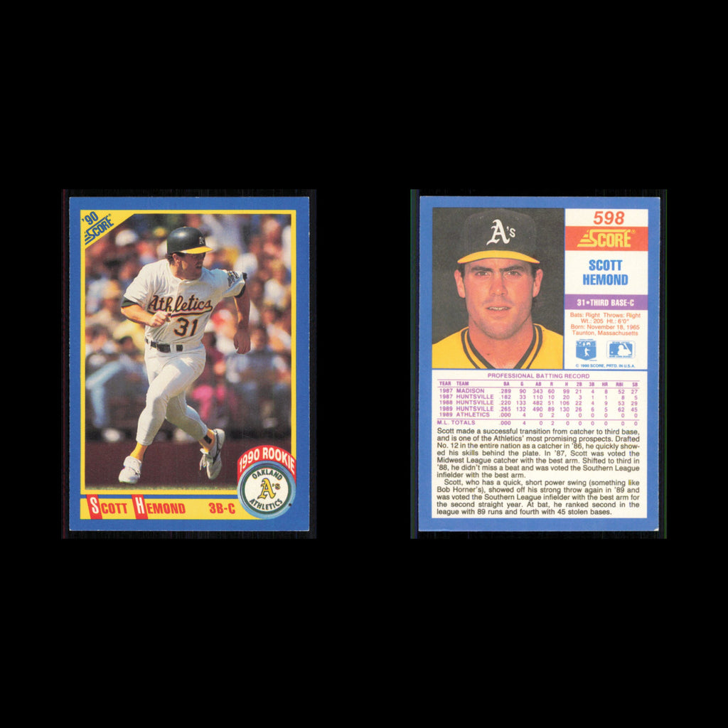 Scott Hemond Rookie #598 1990 Score Oakland Athletics Baseball Card MLB NM