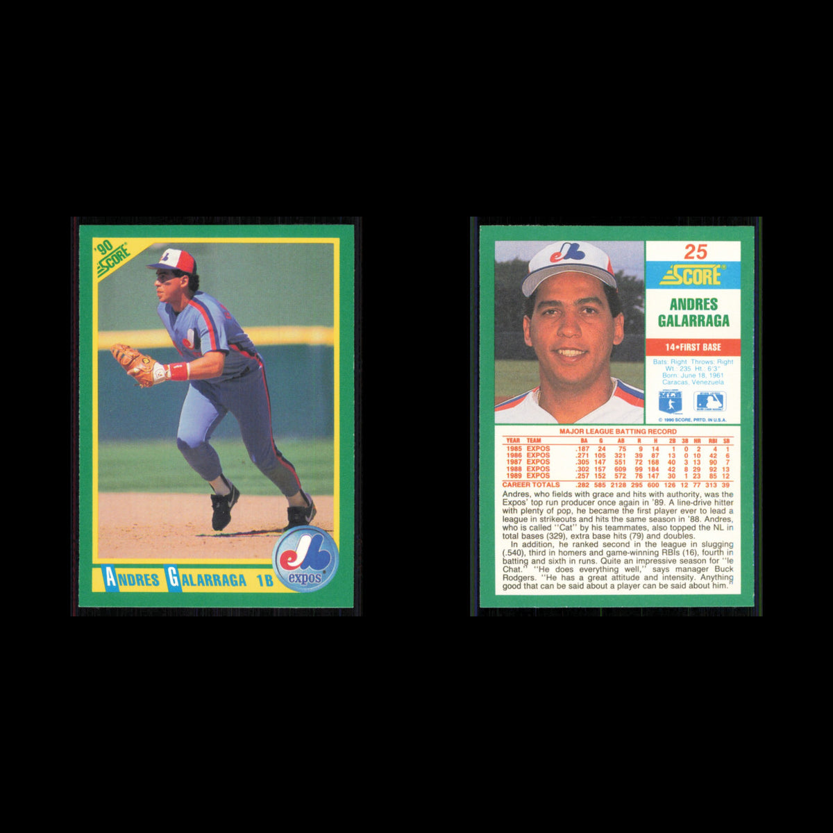 Andres Galarraga #25 1990 Score Montreal Expos Baseball Card MLB NM