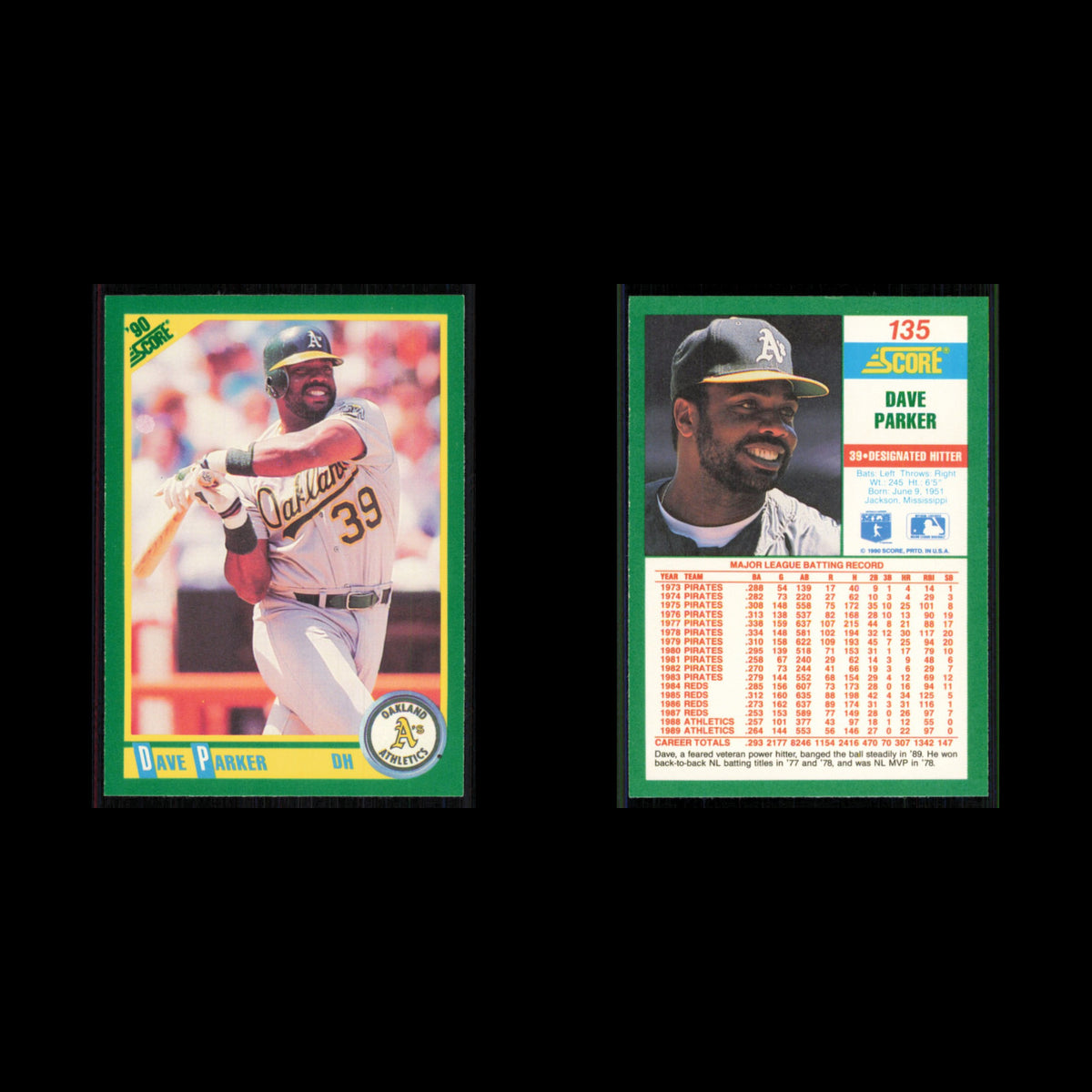 Dave Parker #135 1990 Score Oakland Athletics Baseball Card MLB NM