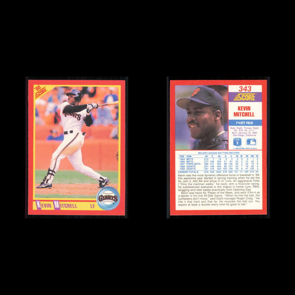 Kevin Mitchell #343 1990 Score San Francisco Giants Baseball Card MLB NM