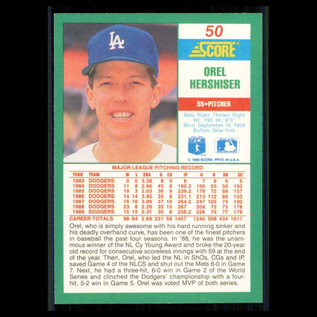 Orel Hershiser #50 1990 Score Los Angeles Dodgers Baseball Card MLB NM