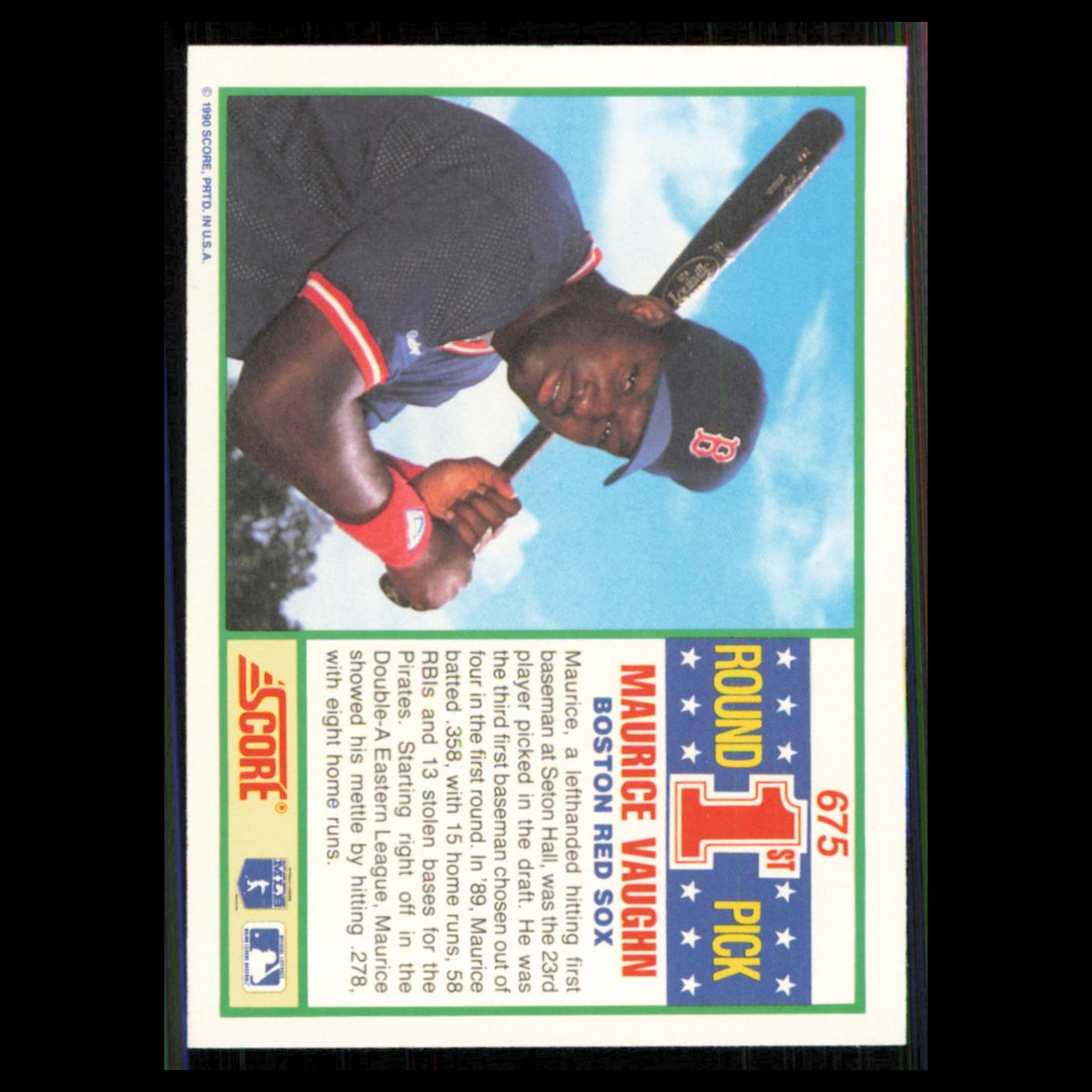 Maurice Vaughn Rookie #675 1990 Score Boston Red Sox Baseball Card MLB NM