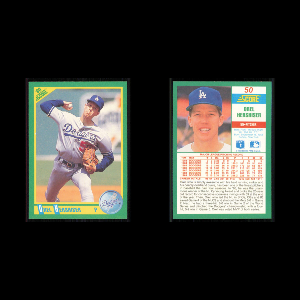 Orel Hershiser #50 1990 Score Los Angeles Dodgers Baseball Card MLB NM