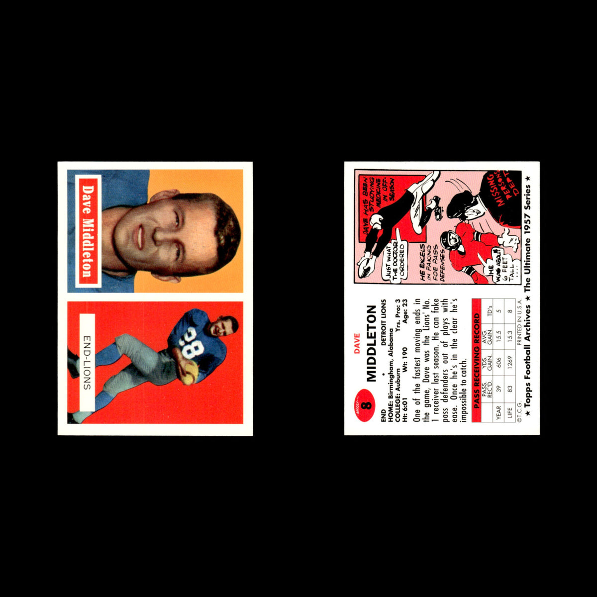 Dave Middleton #8 1994 Topps Football Archives 1957 Series Detroit Lions Card NM