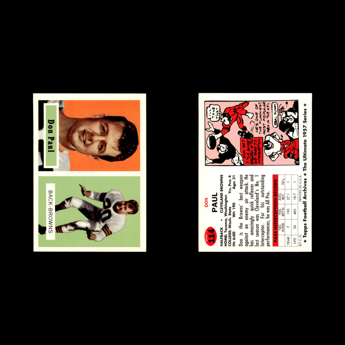 Don Paul #114 1994 Topps Football Archives 1957 Series Cleveland Browns Football