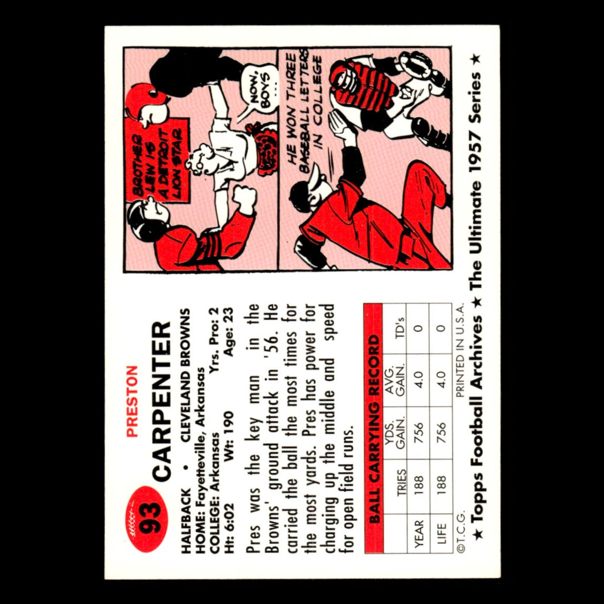Preston Carpenter #93 1994 Topps Football Archives 1957 Series Cleveland Browns