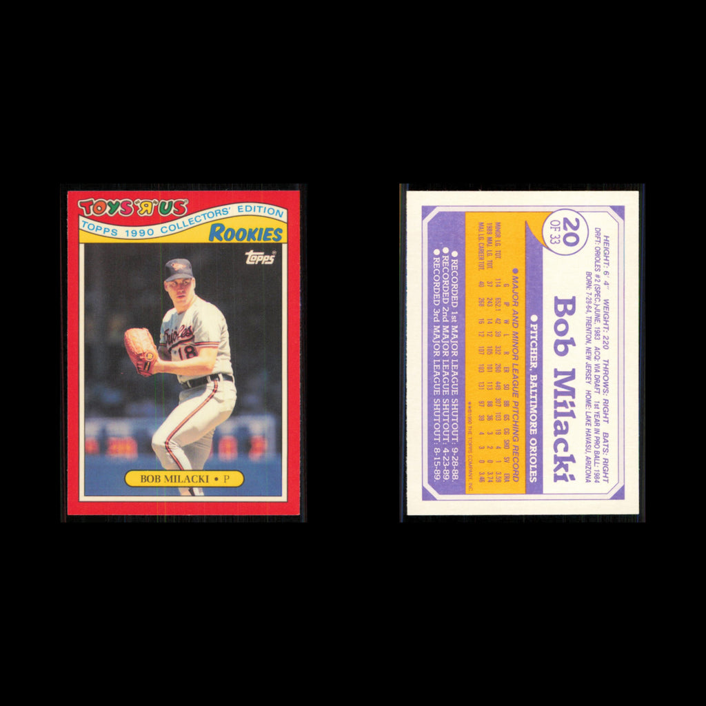Bob Milacki Rookie #20 1990 Topps ToysRUs Rookies Baltimore Orioles Baseball MLB