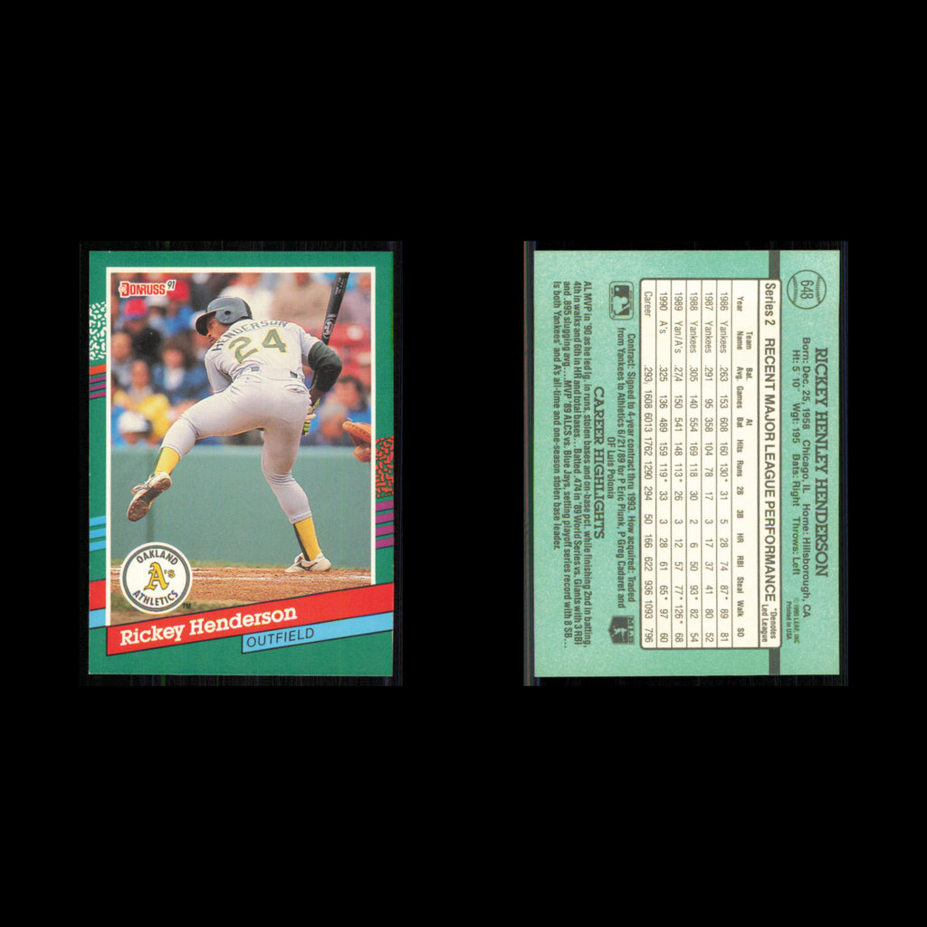 Rickey Henderson #648 1991 Donruss Oakland Athletics Baseball Card MLB NM