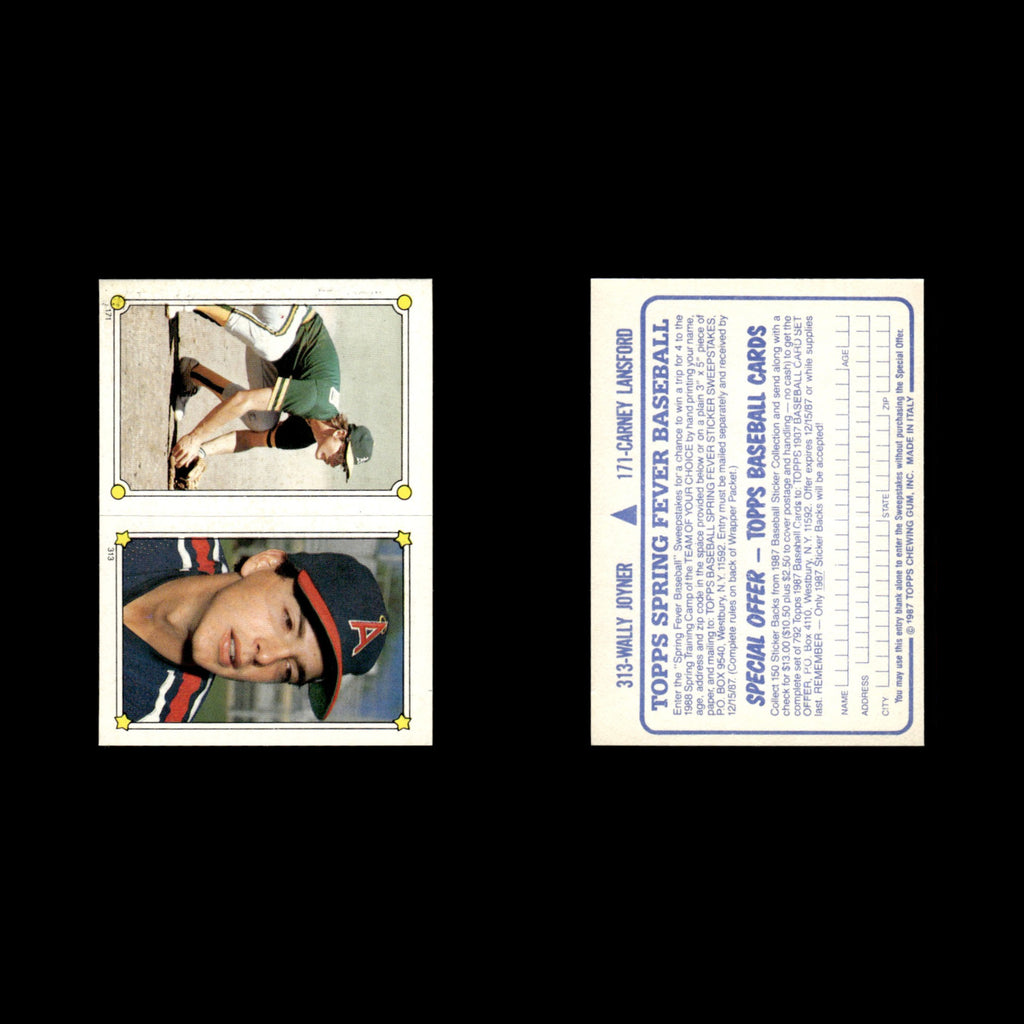 Wally Joyner/Carney Lansford #313/171 1987 Topps Stickers Baseball Card MLB NM