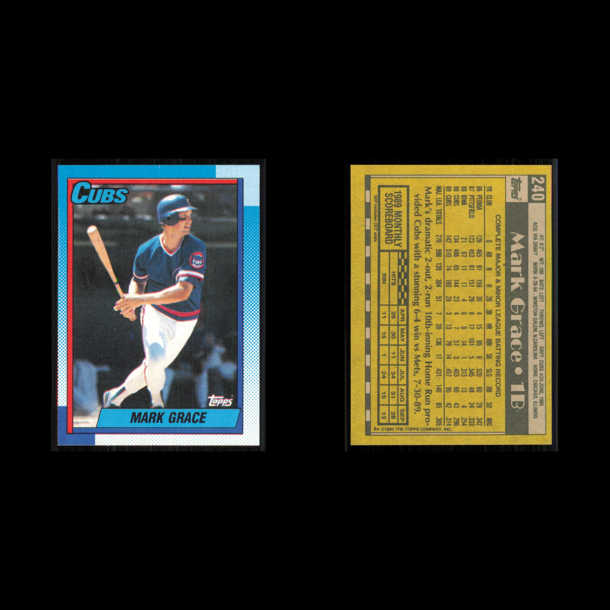 Mark Grace #240 1990 Topps Chicago Cubs Baseball Card MLB NM