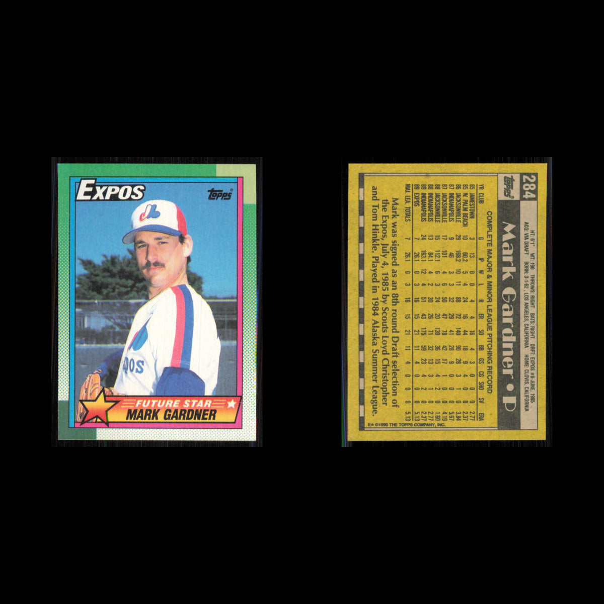 Mark Gardner Rookie #284 1990 Topps Montreal Expos Baseball Card MLB NM