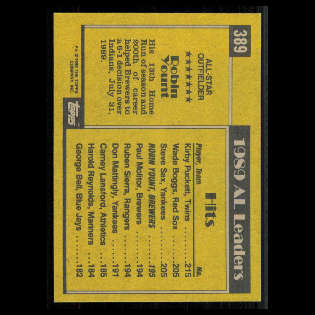 Robin Yount #389 1990 Topps Milwaukee Brewers Baseball Card MLB NM