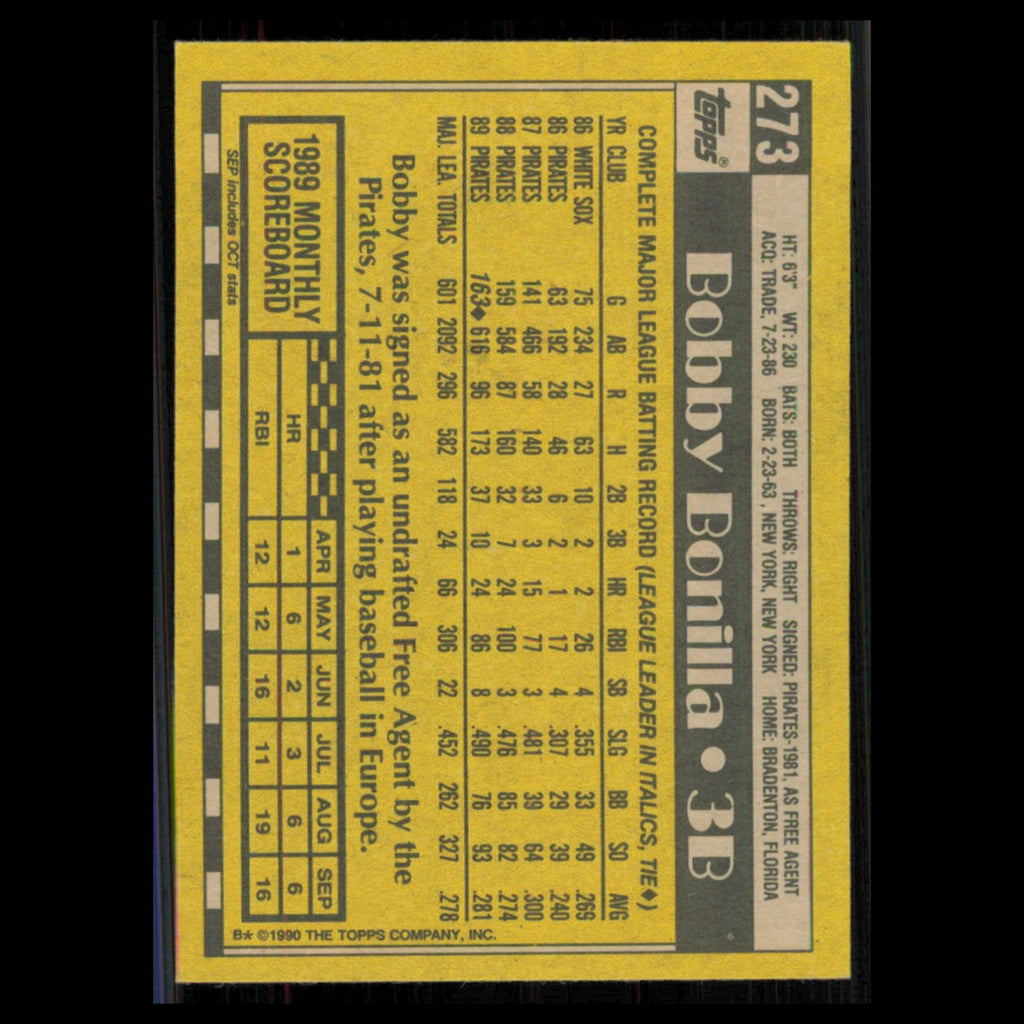 Bobby Bonilla #273 1990 Topps Pittsburgh Pirates Baseball Card MLB NM