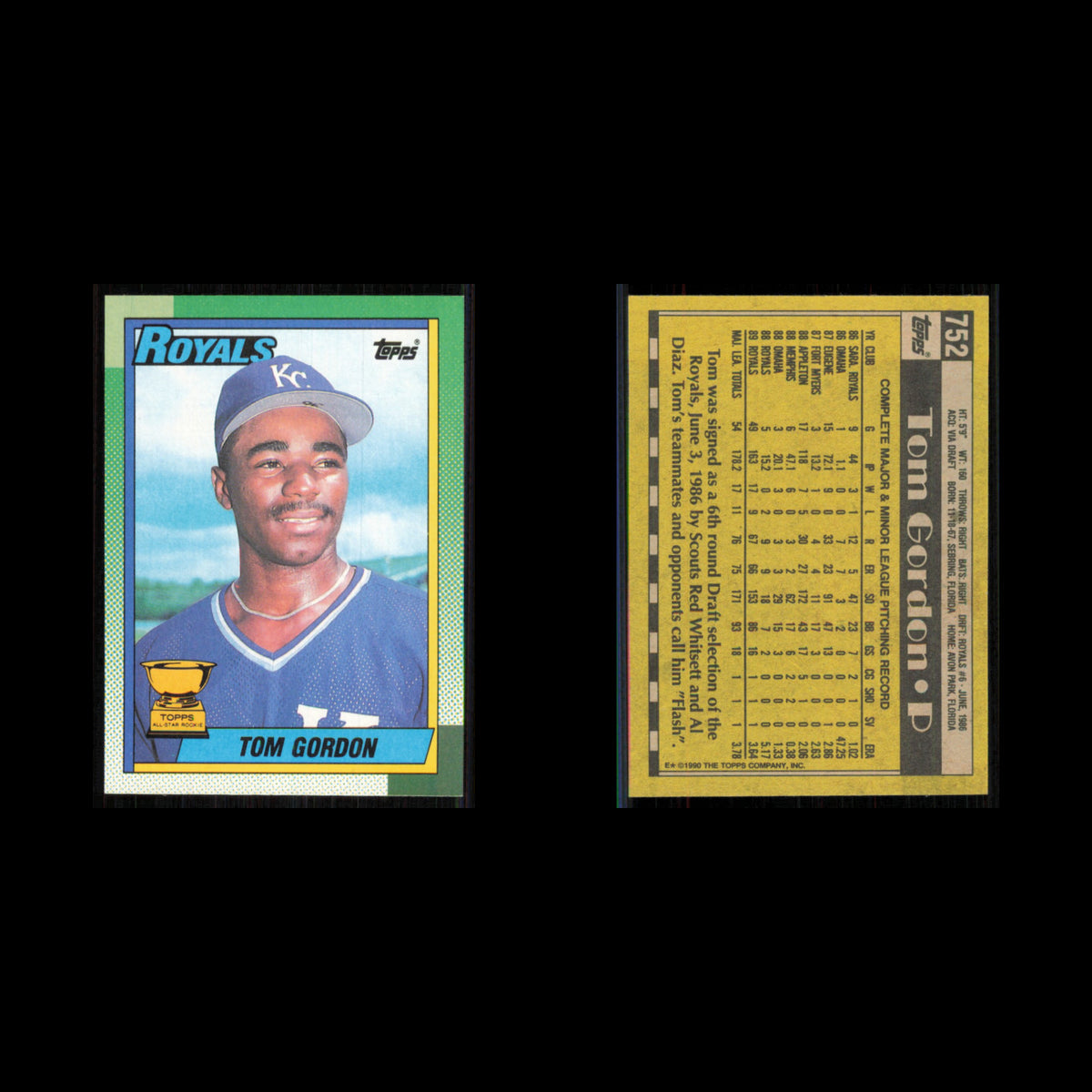 Tom Gordon #752 1990 Topps Kansas City Royals Baseball Card MLB NM