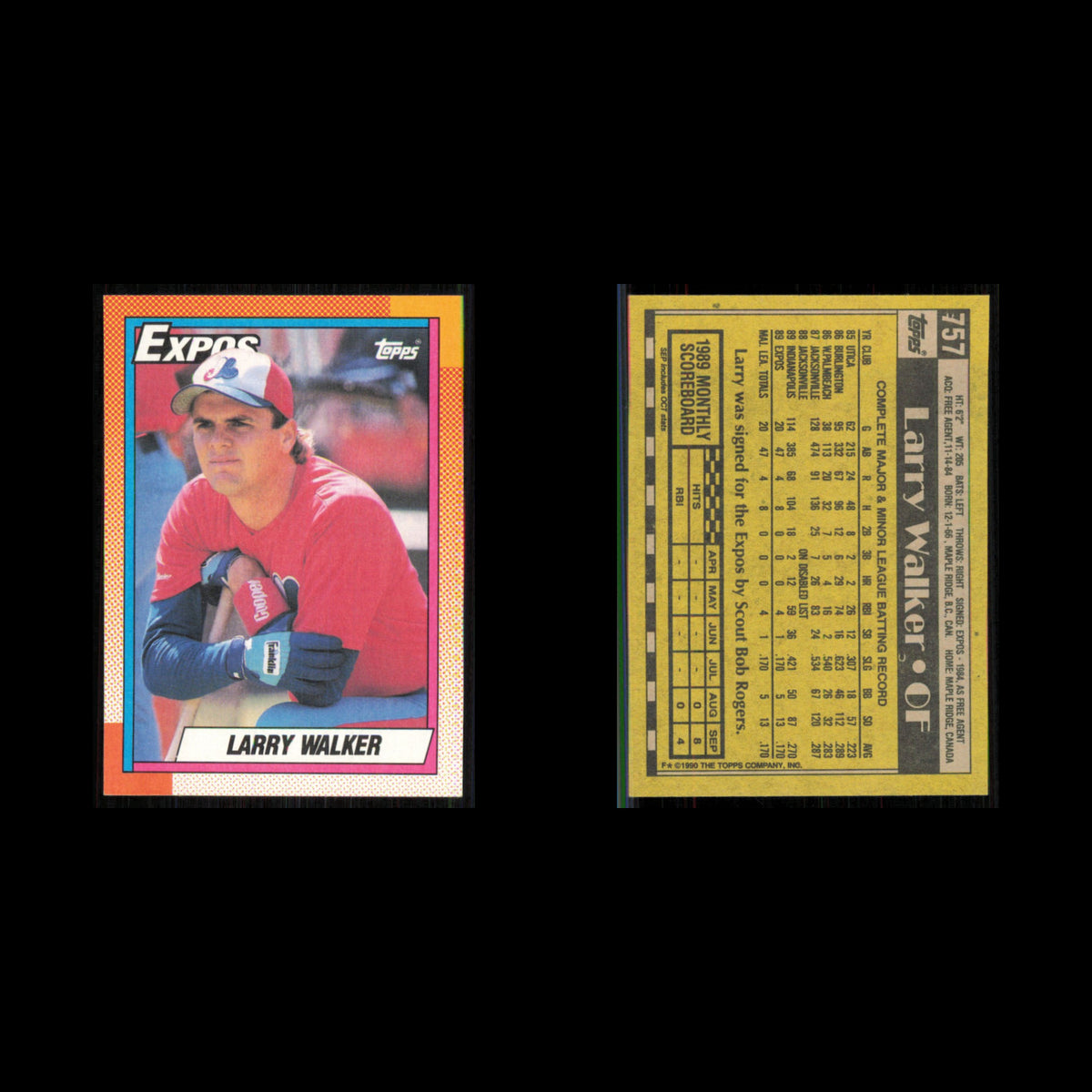 Larry Walker Rookie #757 1990 Topps Montreal Expos Baseball Card MLB NM