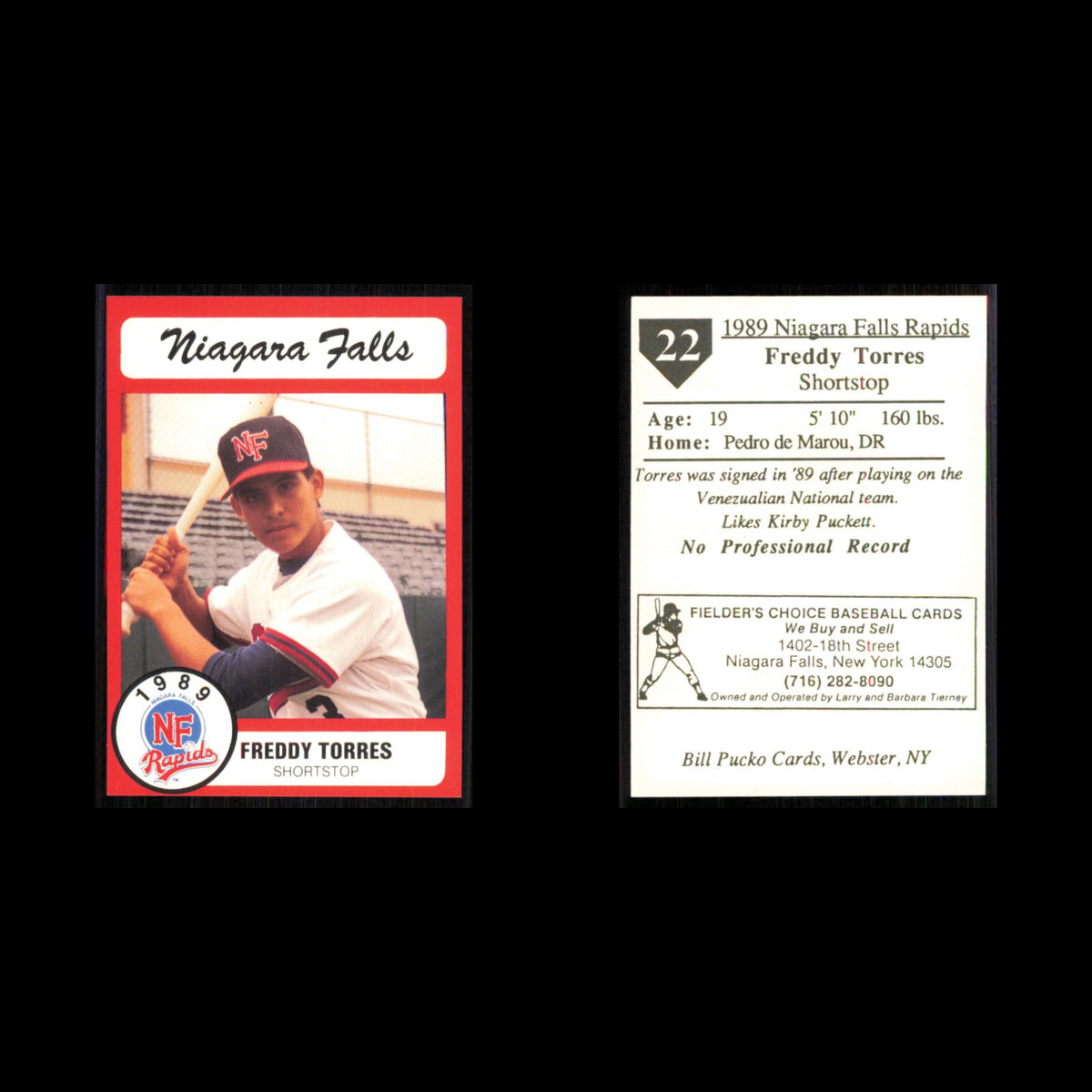 Freddy Torres #22 1989 Bill Pucko Niagara Falls Rapids Baseball Card MLB NM