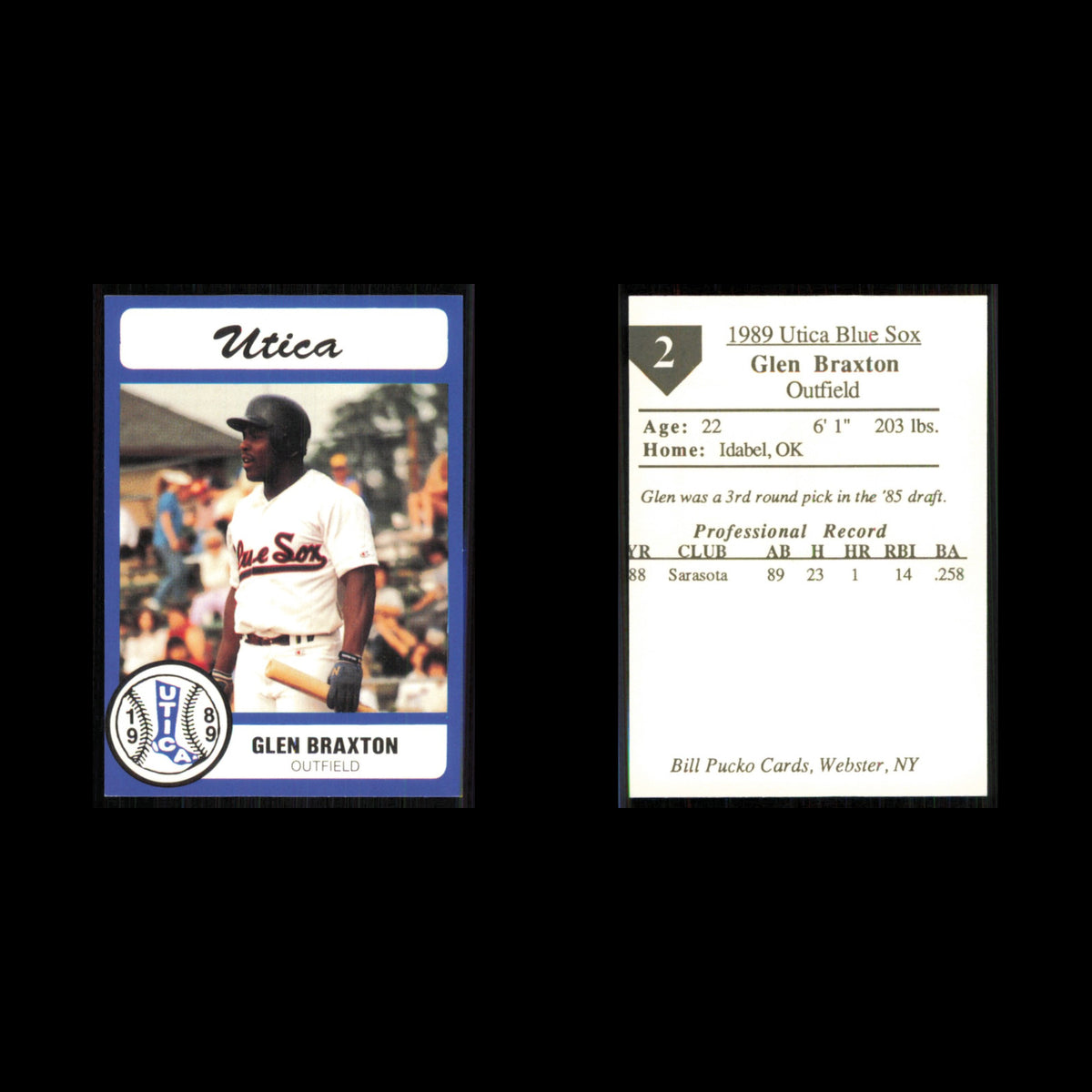 Glen Braxton #2 1989 Bill Pucko Utica Blue Sox Baseball Card MLB NM