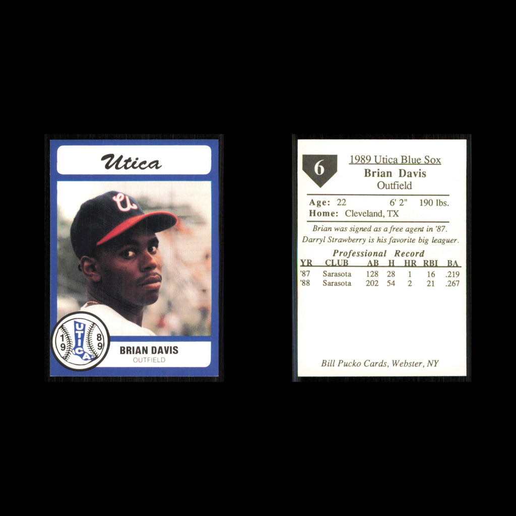Brian Davis #6 1989 Bill Pucko Utica Blue Sox Baseball Card MLB NM