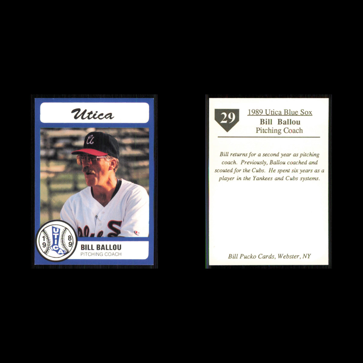 Bill Ballou #29 1989 Bill Pucko Utica Blue Sox Baseball Card MLB NM