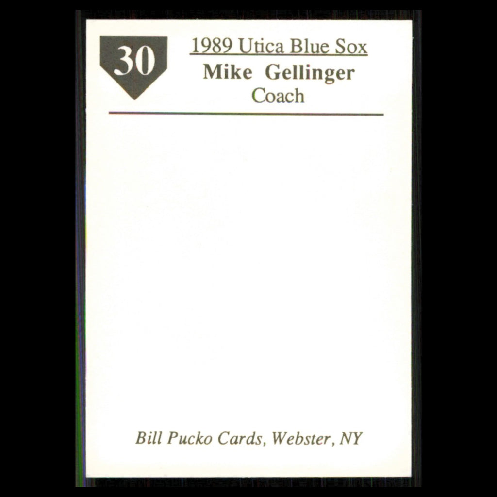 Mike Gellinger #30 1989 Bill Pucko Utica Blue Sox Baseball Card MLB NM