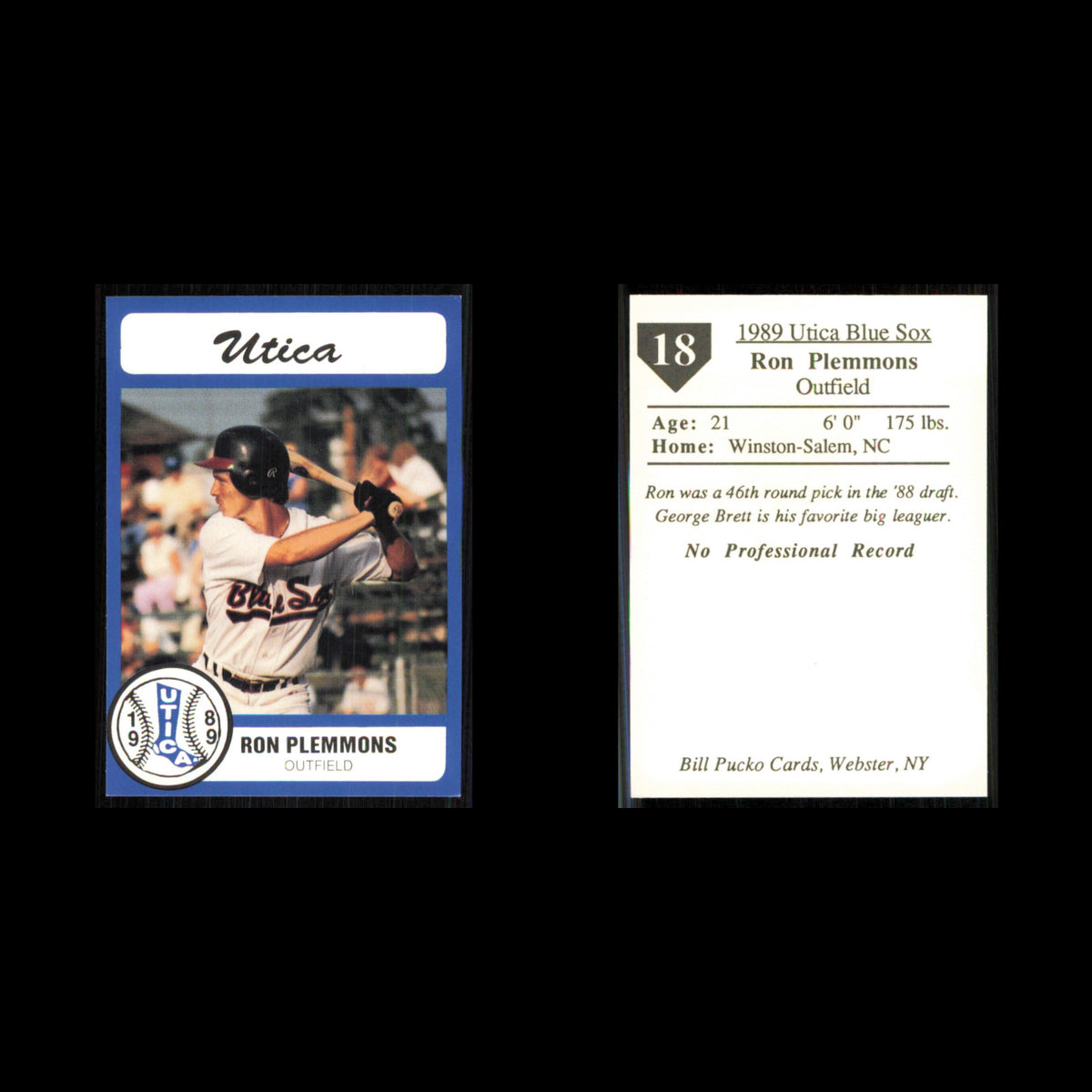 Ron Plemmons #18 1989 Bill Pucko Utica Blue Sox Baseball Card MLB NM