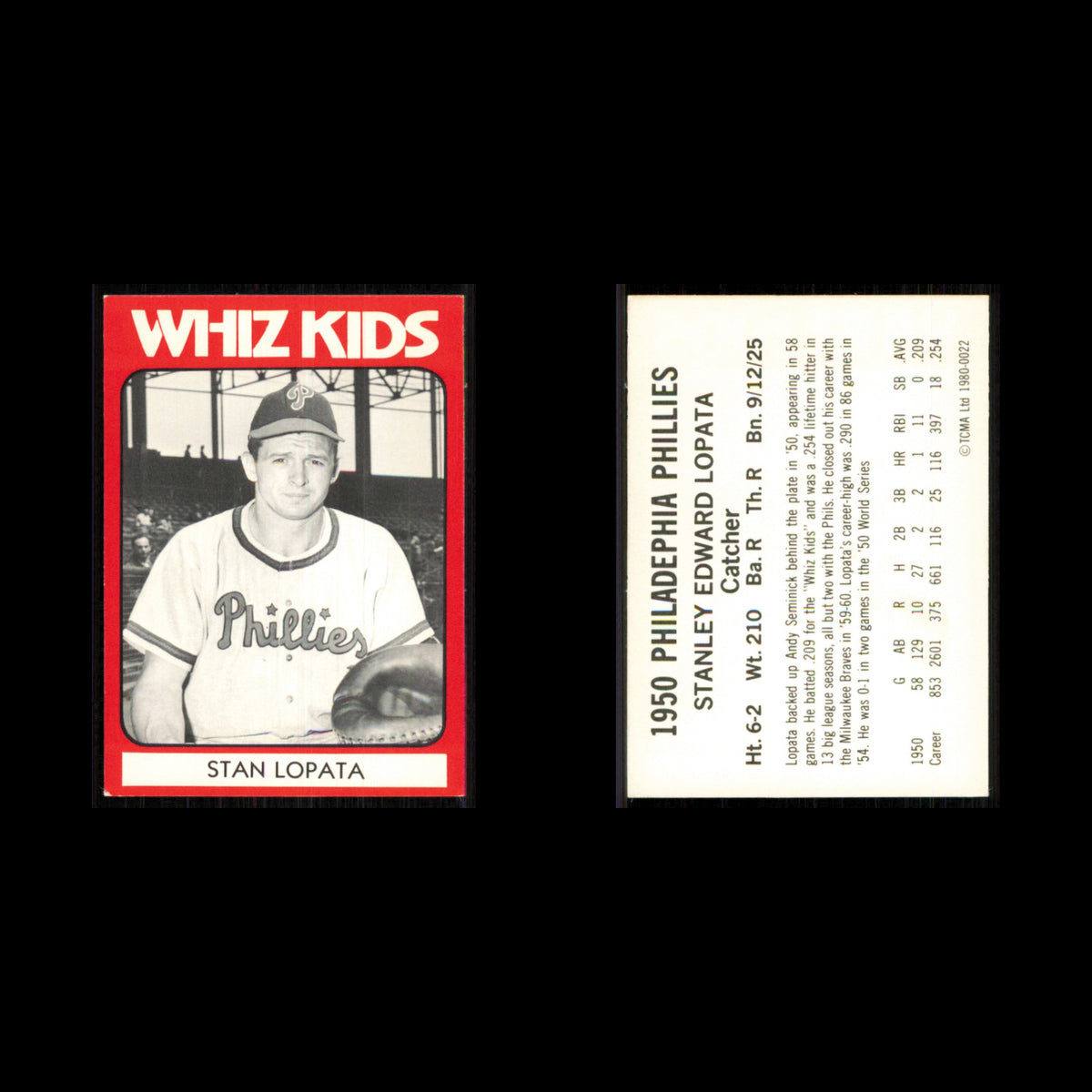 Stan Lopata #22 1980 TCMA 1950 Philadelphia Phillies Whiz Kids Baseball Card MLB