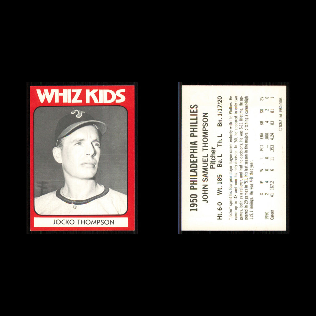 Jocko Thompson #4 1980 TCMA 1950 Philadelphia Phillies Whiz Kids Baseball Card