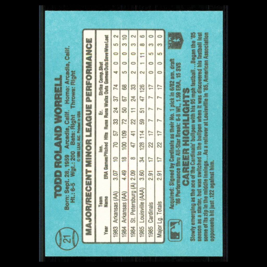 Todd Worrell Rookie #21 1986 Donruss The Rookies St. Louis Cardinals Baseball NM