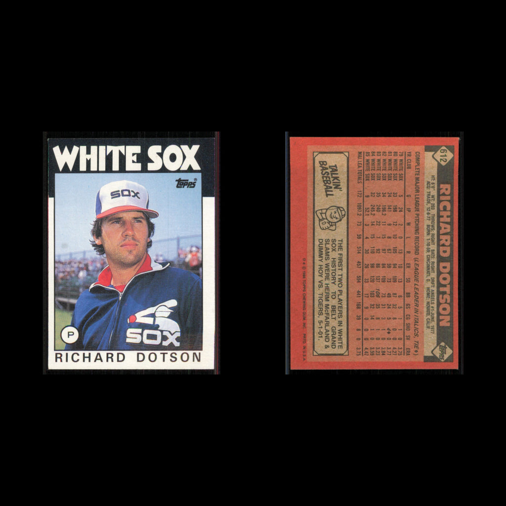 Richard Dotson #612 1986 Topps Chicago White Sox Baseball Card MLB NM
