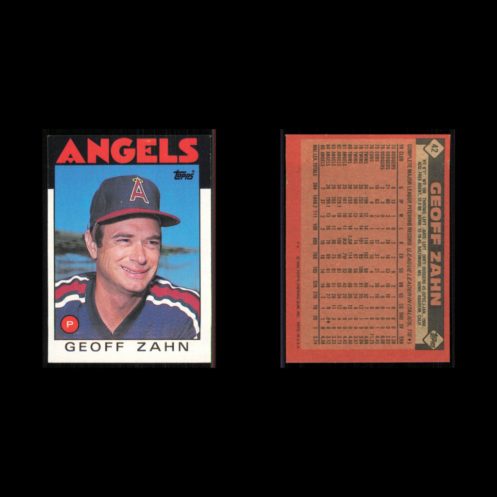 Geoff Zahn #42 1986 Topps California Angels Baseball Card MLB NM