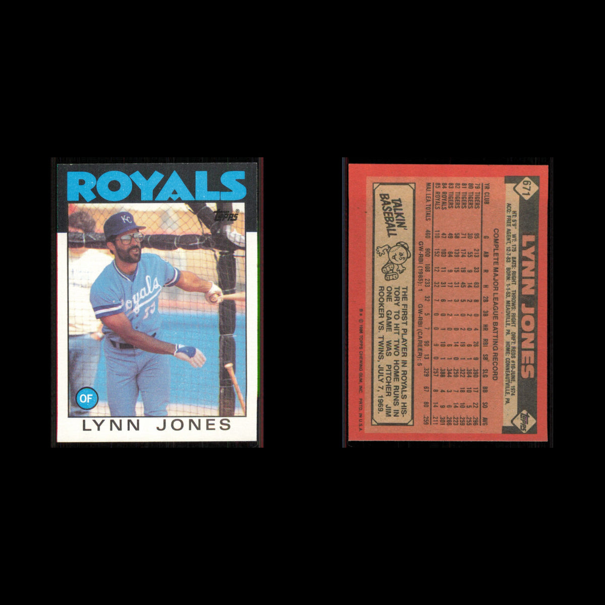 Lynn Jones #671 1986 Topps Kansas City Royals Baseball Card MLB NM
