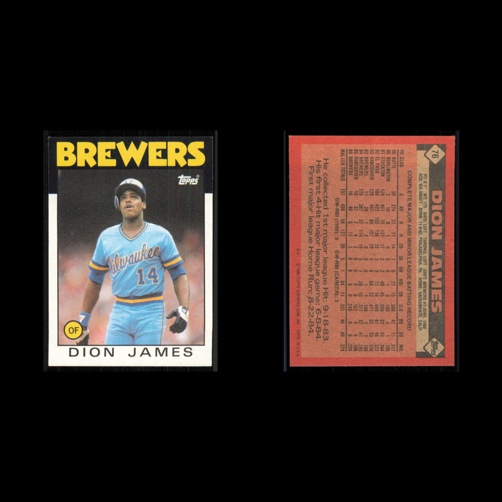 Dion James #76 1986 Topps Milwaukee Brewers Baseball Card MLB NM