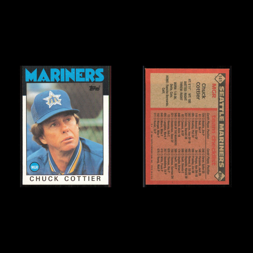 Chuck Cottier #141 1986 Topps Seattle Mariners Baseball Card MLB NM