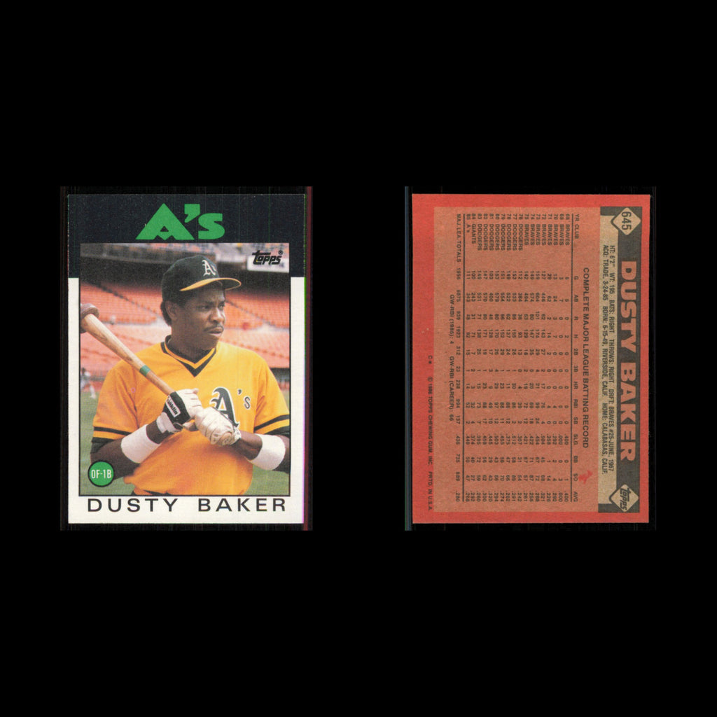 Dusty Baker #645 1986 Topps Oakland Athletics Baseball Card MLB NM