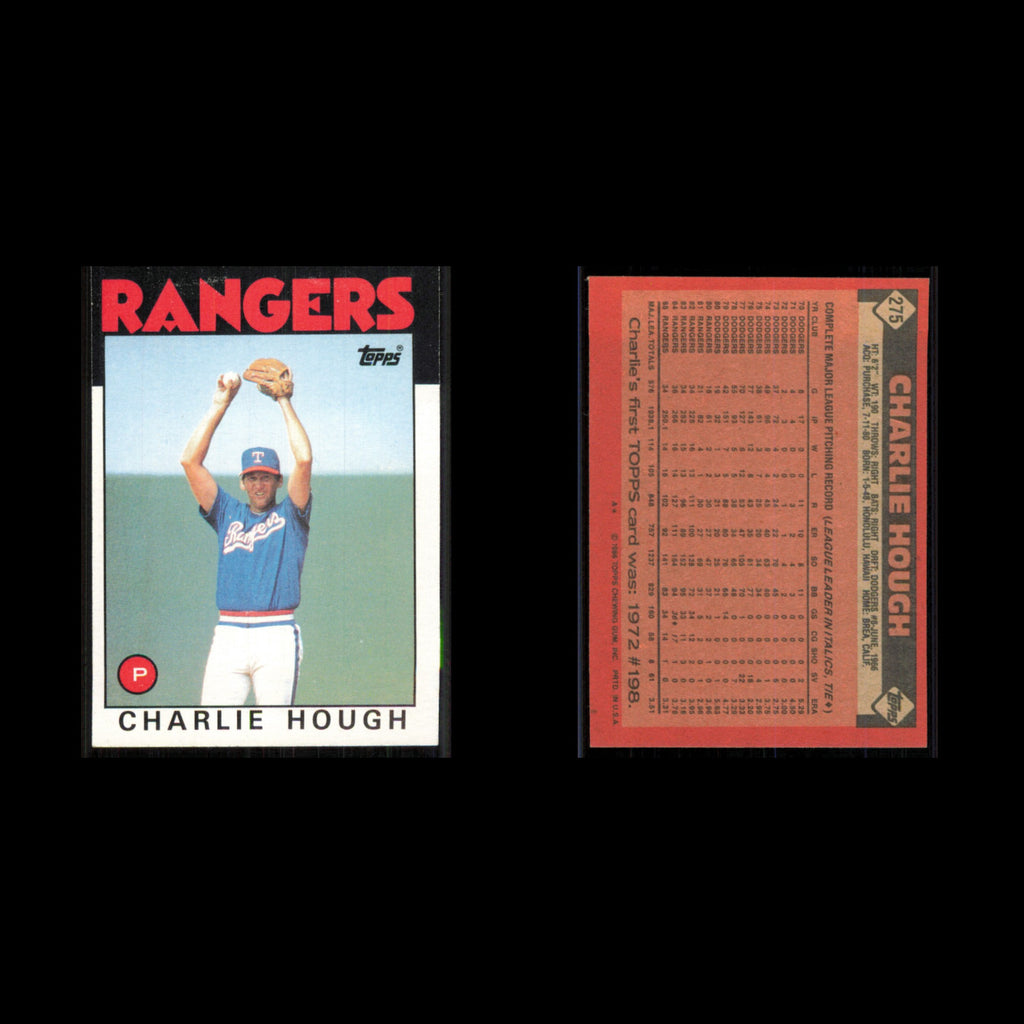 Charlie Hough #275 1986 Topps Texas Rangers Baseball Card MLB NM