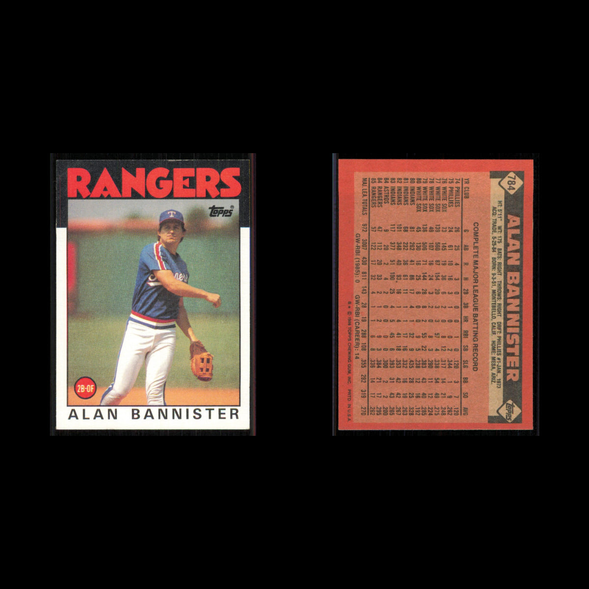 Alan Bannister #784 1986 Topps Texas Rangers Baseball Card MLB NM