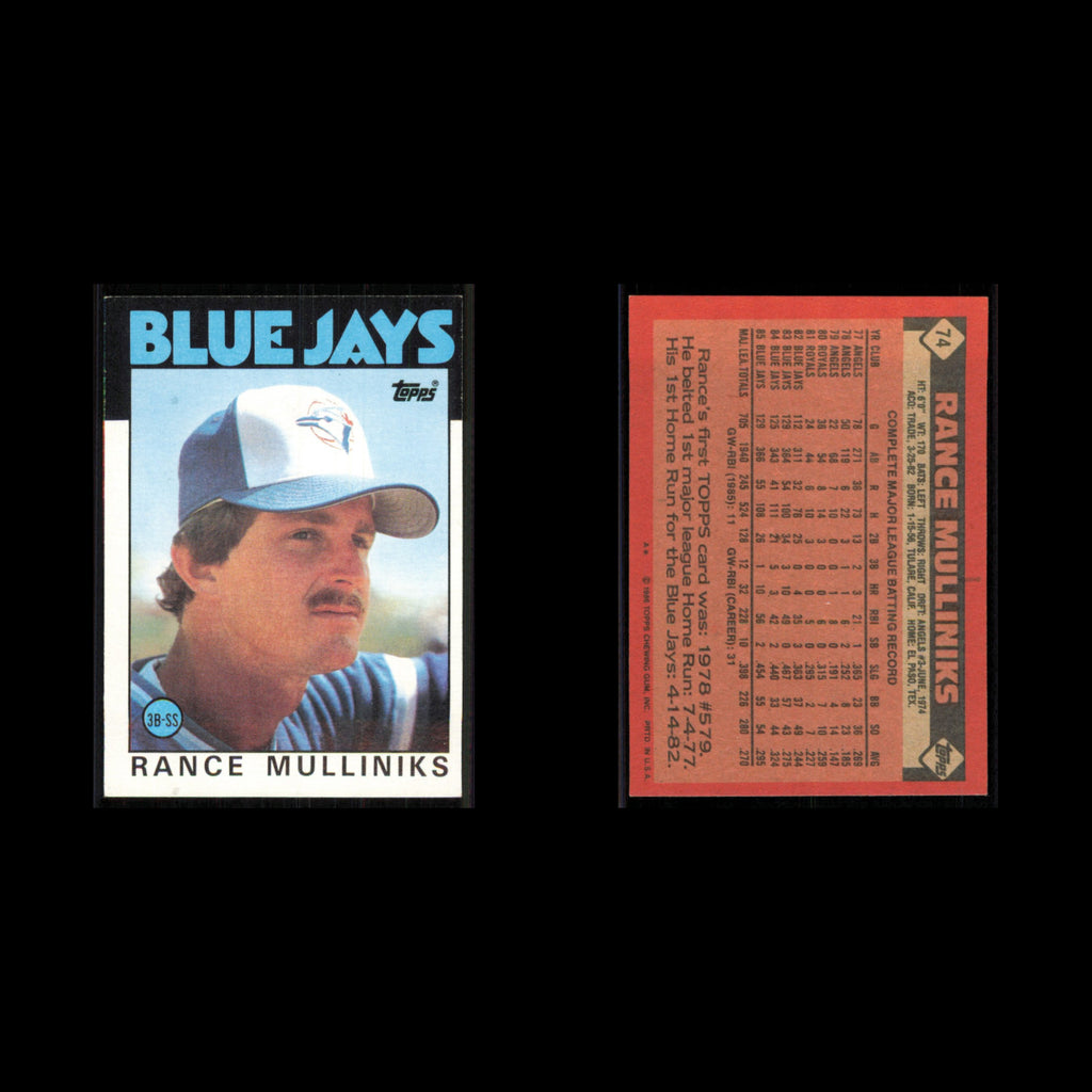 Rance Mulliniks #74 1986 Topps Toronto Blue Jays Baseball Card MLB NM