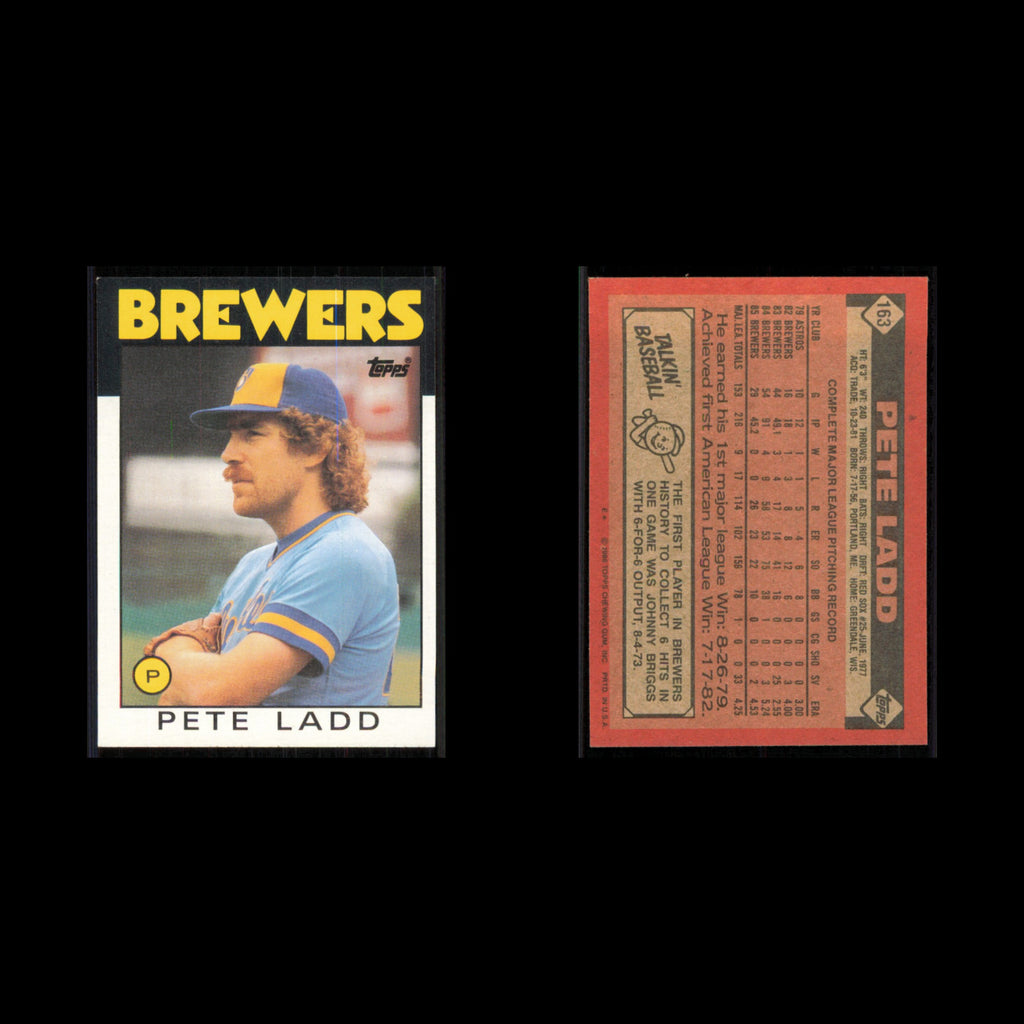 Pete Ladd #163 1986 Topps Milwaukee Brewers Baseball Card MLB NM
