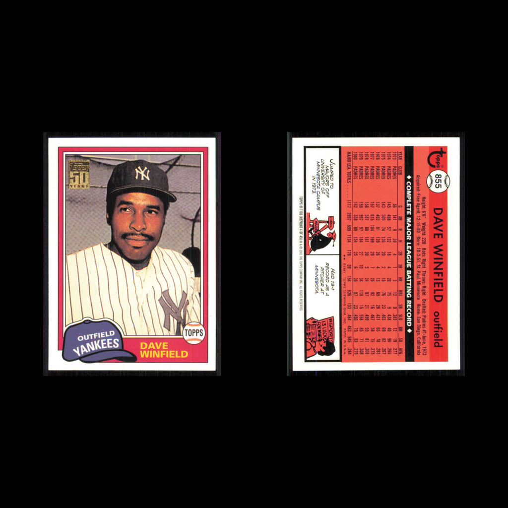 Dave Winfield #855 2001 Topps New York Yankees Baseball Card MLB NM